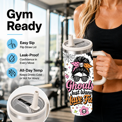Spooky Halloween Ghost Vacuum Flasks 40oz Large Capacity Stainless Steel Tumbler with Handle Straw Lid Insulated Travel Mug Cup