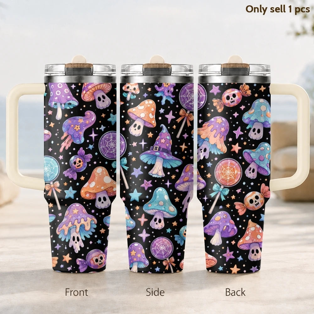 Halloween Witchy Skull Vacuum Flasks 40oz Thermal Tumbler with Handle Stainless Steel Vacuum Insulated Water Portable Mug Cup