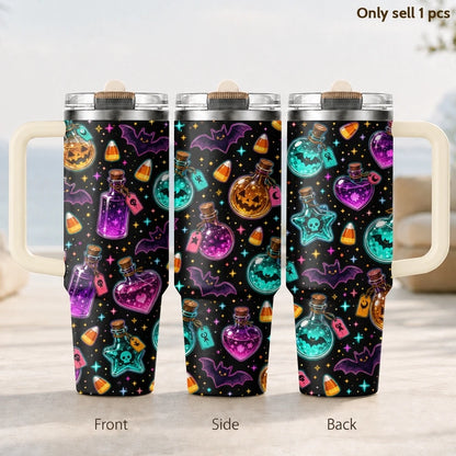 Halloween Witchy Skull Vacuum Flasks 40oz Thermal Tumbler with Handle Stainless Steel Vacuum Insulated Water Portable Mug Cup