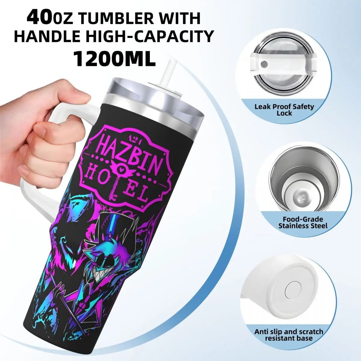 Stainless Steel Tumbler VOX H-Hazbin Hotel Alastor Game Coffee Mug Insulated Hot Drinks Car Mugs Driving Graphic Water Bottle