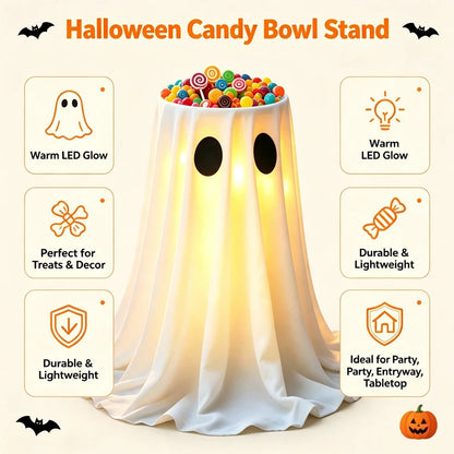 Standing Halloween Glowing Ghost Treat Bucket Height-adjustable Reusable Ghost Candy Bowl Luminous Halloween Candy Holder Bar