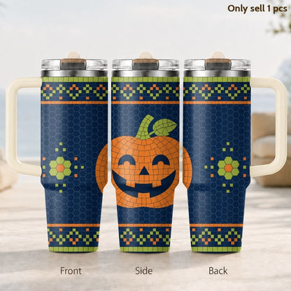 Halloween Spooky Knit Pattern Vacuum Flasks 40oz Thermal Tumbler with Handle Stainless Steel Insulated Water Portable Mug Cup