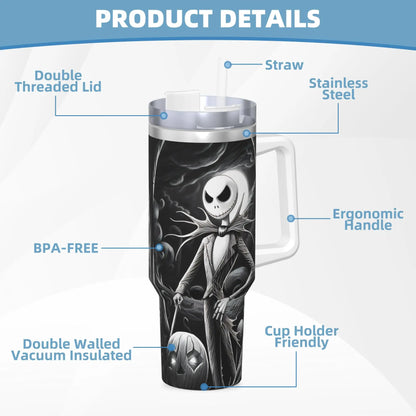 The Nightmare Before Christmas Jack Stainless Steel Tumbler  Driving Car Mugs Large Coffee Mug Cold Drink Milk Tea Water Bottle