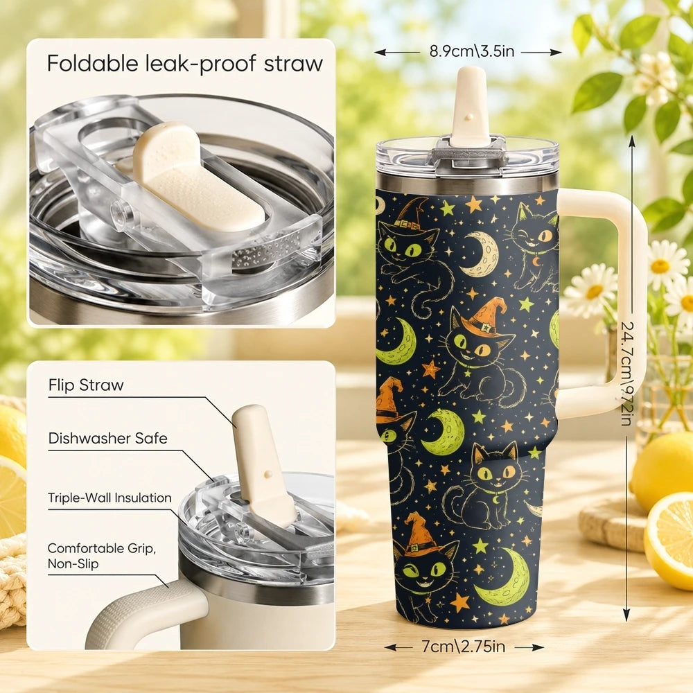 Halloween Witchy Skull Vacuum Flasks 40oz Thermal Tumbler with Handle Stainless Steel Vacuum Insulated Water Portable Mug Cup