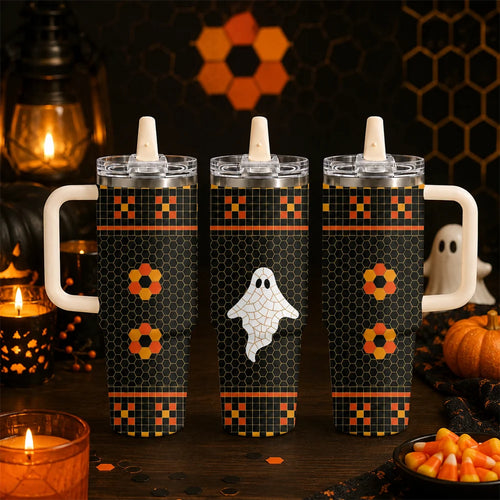 Halloween Spooky Knit Pattern Vacuum Flasks 40oz Thermal Tumbler with Handle Stainless Steel Insulated Water Portable Mug Cup