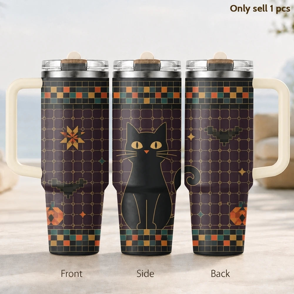 Halloween Spooky Knit Pattern Vacuum Flasks 40oz Thermal Tumbler with Handle Stainless Steel Insulated Water Portable Mug Cup
