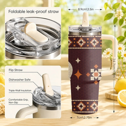 Halloween Spooky Knit Pattern Vacuum Flasks 40oz Thermal Tumbler with Handle Stainless Steel Insulated Water Portable Mug Cup