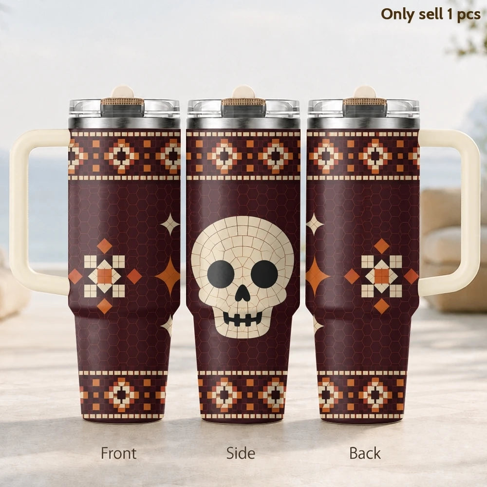 Halloween Spooky Knit Pattern Vacuum Flasks 40oz Thermal Tumbler with Handle Stainless Steel Insulated Water Portable Mug Cup