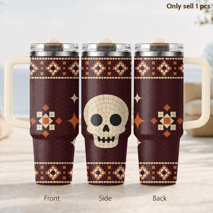 Halloween Spooky Knit Pattern Vacuum Flasks 40oz Thermal Tumbler with Handle Stainless Steel Insulated Water Portable Mug Cup