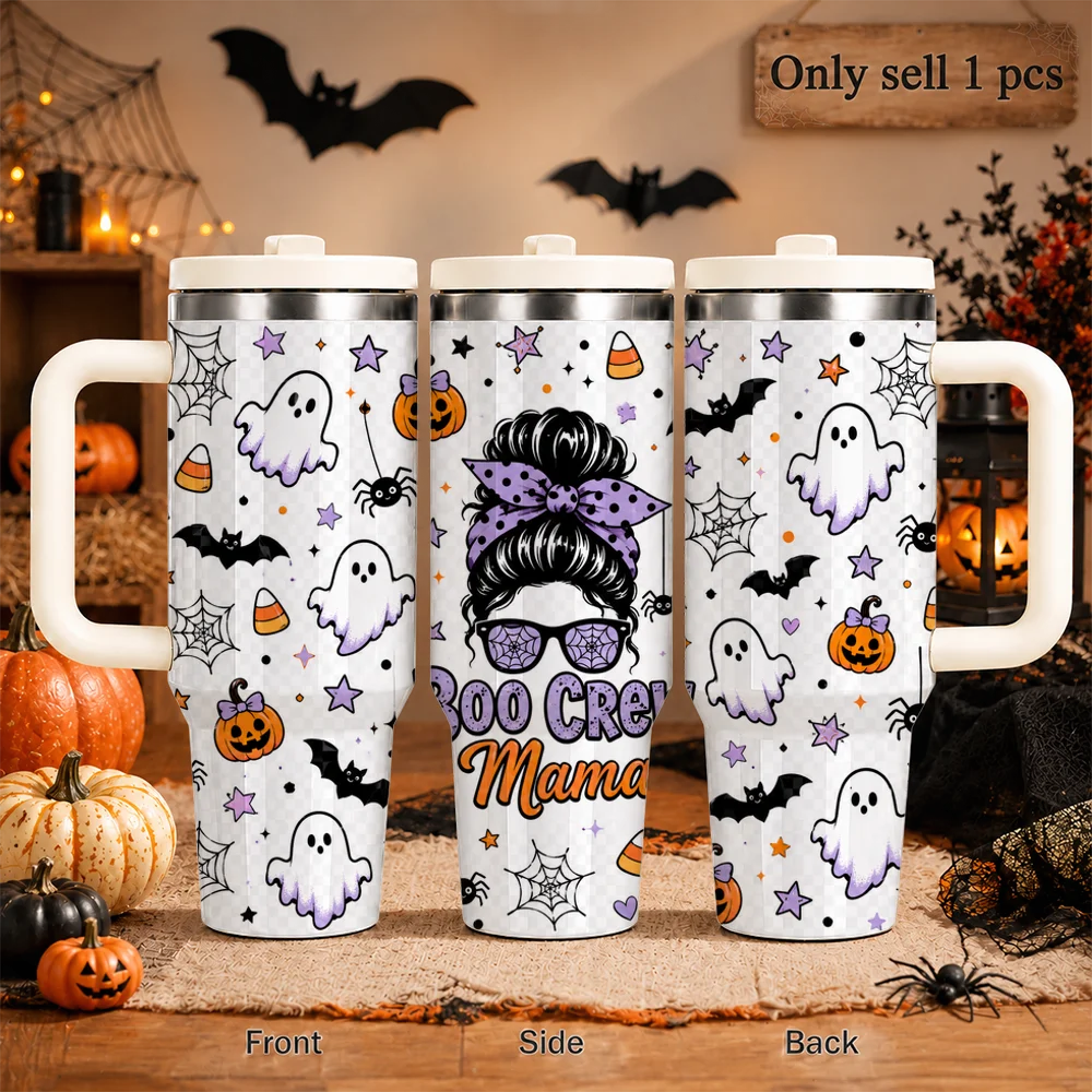 Spooky Halloween Ghost Vacuum Flasks 40oz Large Capacity Stainless Steel Tumbler with Handle Straw Lid Insulated Travel Mug Cup