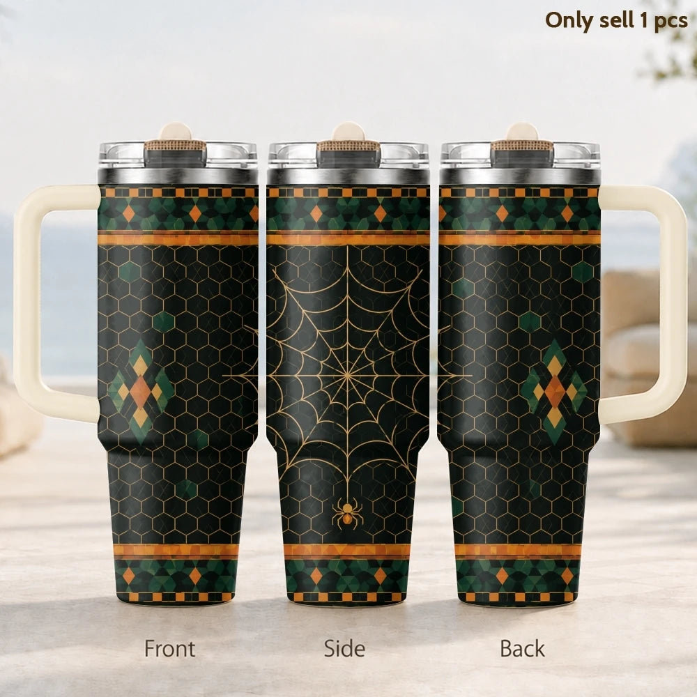Halloween Spooky Knit Pattern Vacuum Flasks 40oz Thermal Tumbler with Handle Stainless Steel Insulated Water Portable Mug Cup