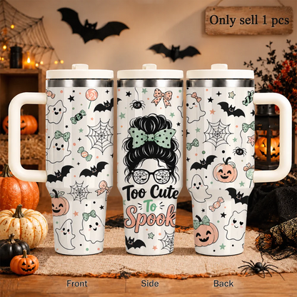 Spooky Halloween Ghost Vacuum Flasks 40oz Large Capacity Stainless Steel Tumbler with Handle Straw Lid Insulated Travel Mug Cup