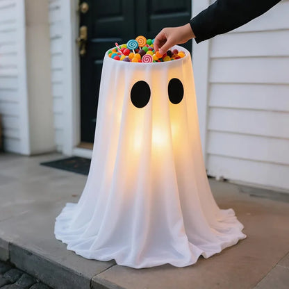 Standing Halloween Glowing Ghost Treat Bucket Height-adjustable Reusable Ghost Candy Bowl Luminous Halloween Candy Holder Bar
