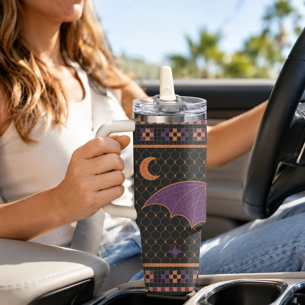 Halloween Spooky Knit Pattern Vacuum Flasks 40oz Thermal Tumbler with Handle Stainless Steel Insulated Water Portable Mug Cup